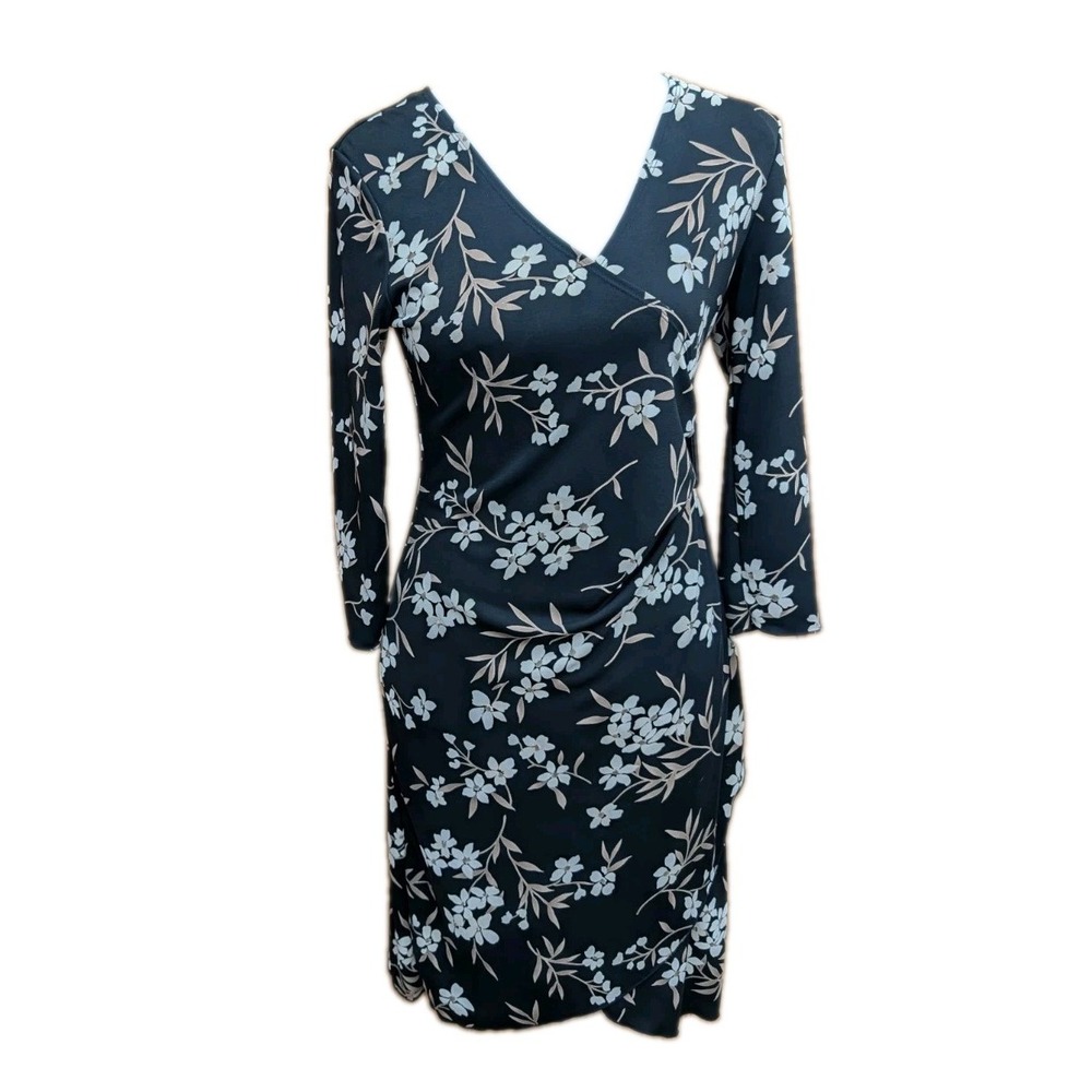 New York & Company Women's Dress Medium Faux Wrap Cinch Waist Work Stretch